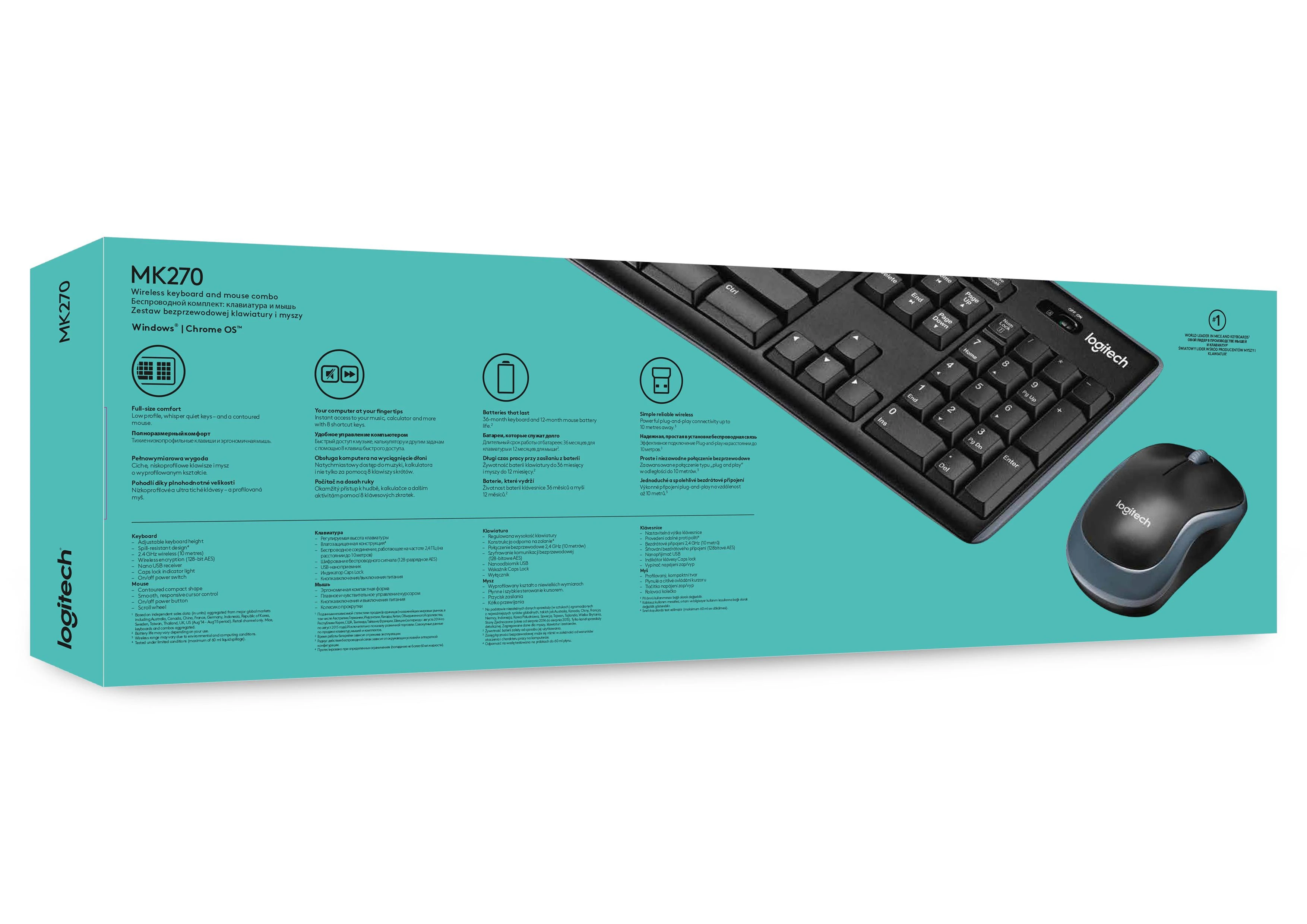Belaidis klaviatūros ir pelės rinkinys Logitech MK270, QWERTY išdėstymas