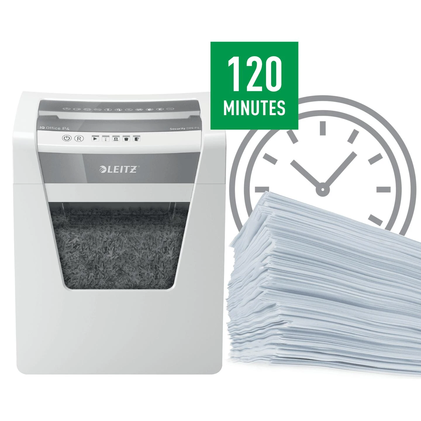 Dokumentų naikiklis LEITZ IQ Office, P4, 23L, 4x40mm, 15 lapų/80gsm