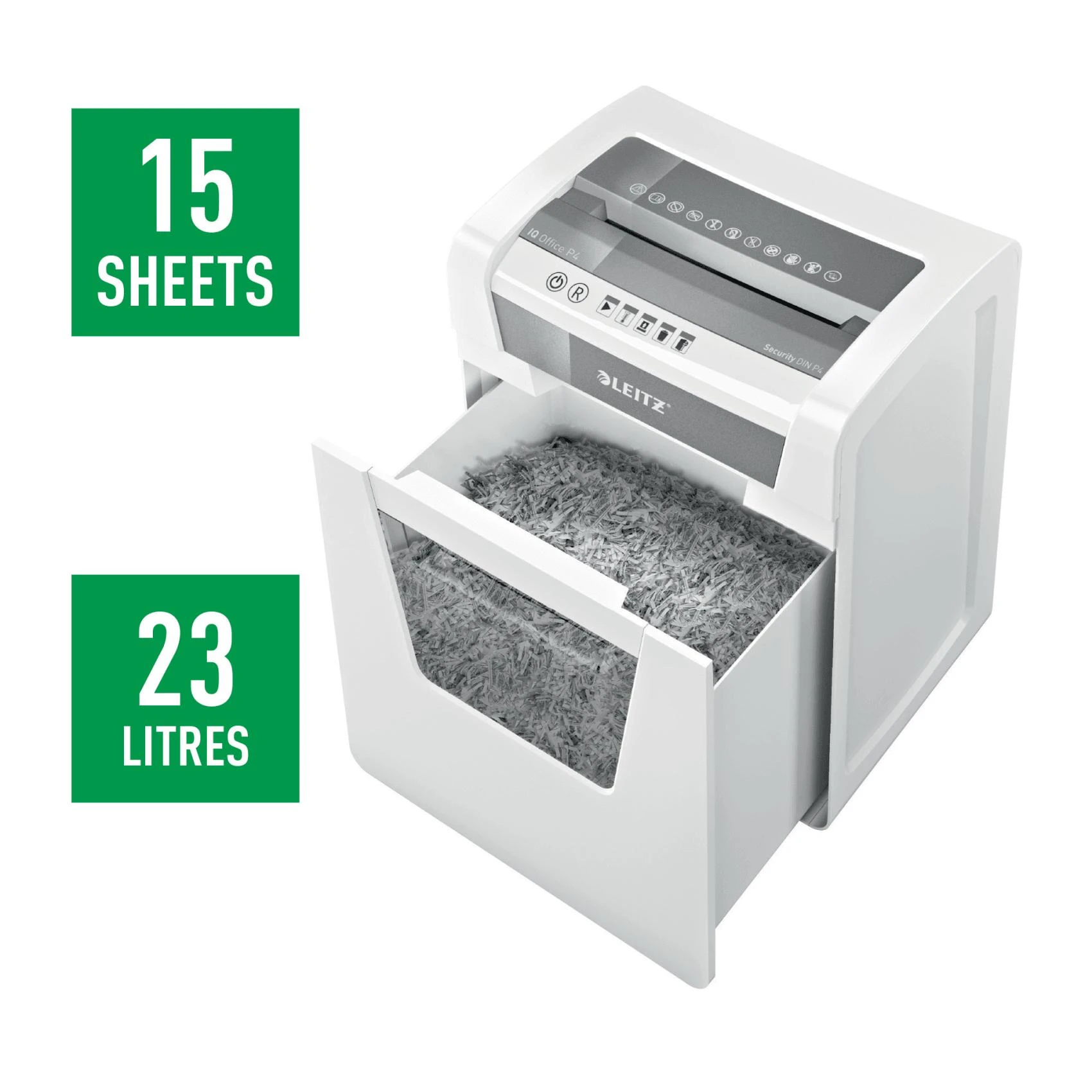 Dokumentų naikiklis LEITZ IQ Office, P4, 23L, 4x40mm, 15 lapų/80gsm