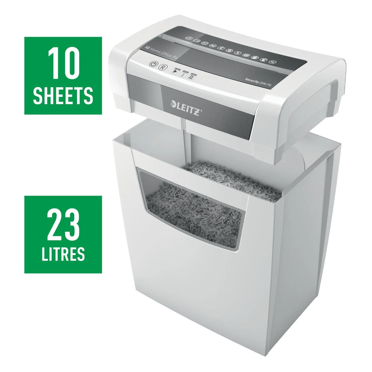 Rexel Dokumentų naikiklis LEITZ IQ Home Office, P4, 23L, 4x28mm, 10 lapų