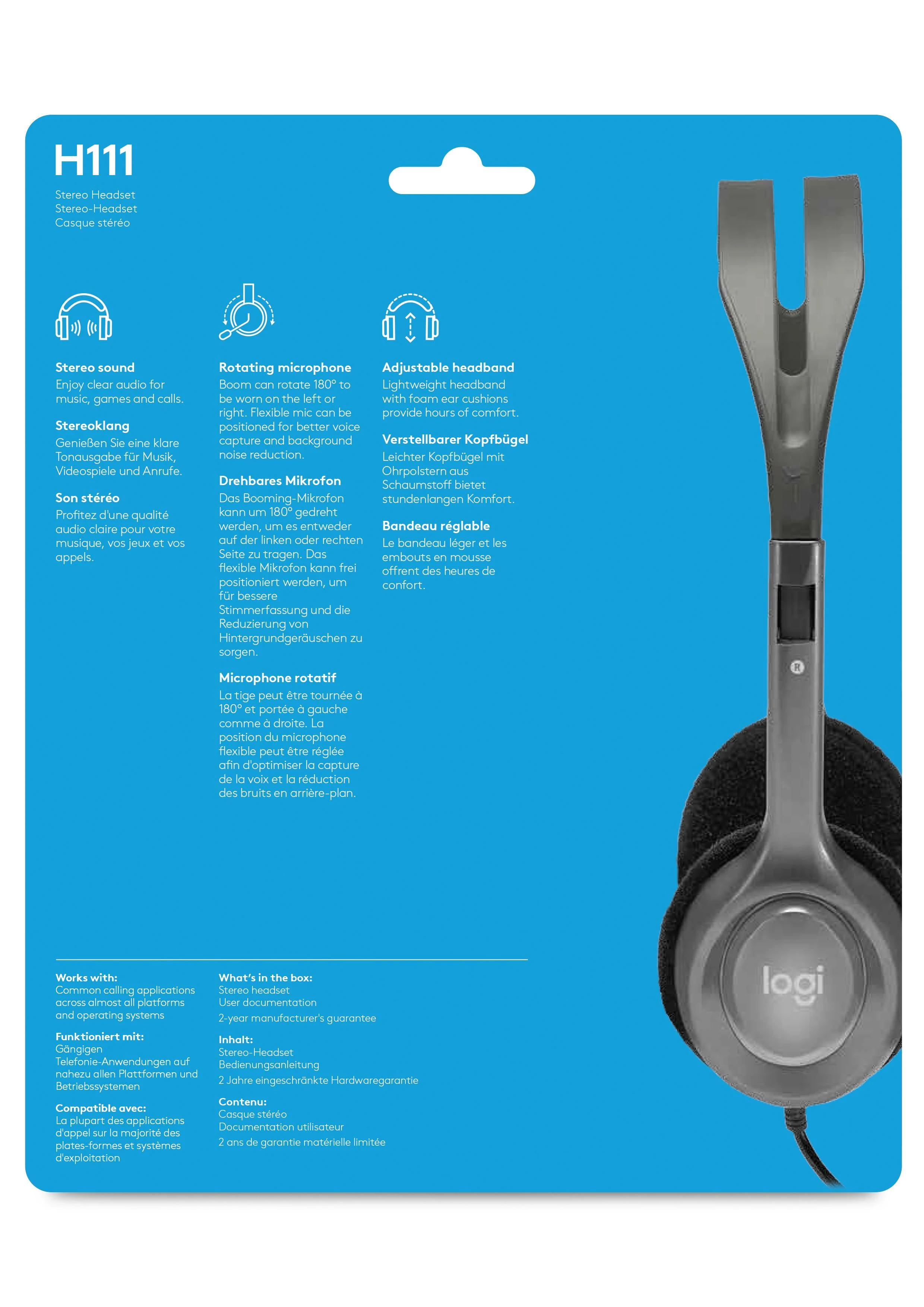 Universalios ausinės Logitech H111, su mikrofonu, 3,5mm jungtis