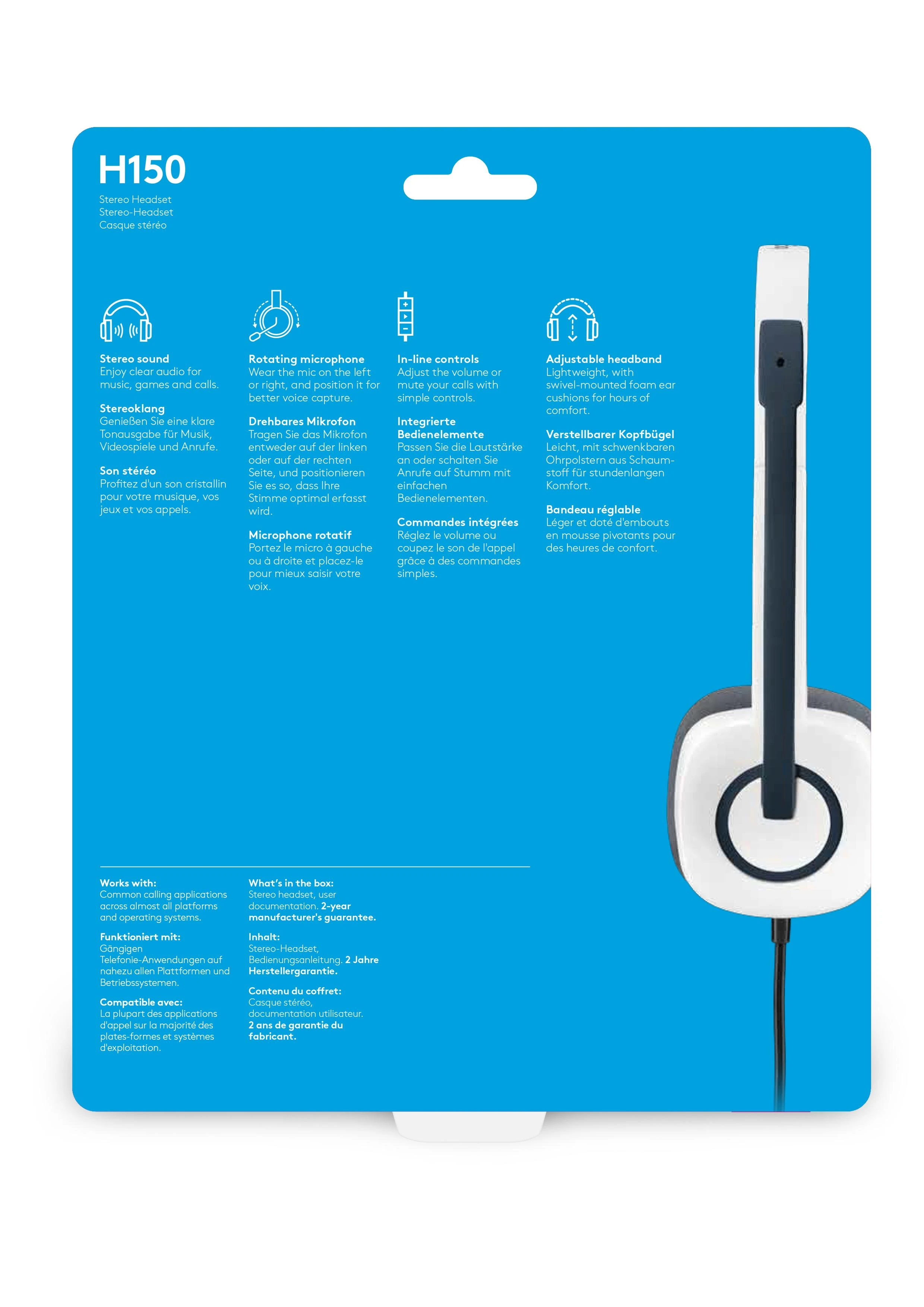 LOGITECH H150 ausinės su mikrofonu, baltos