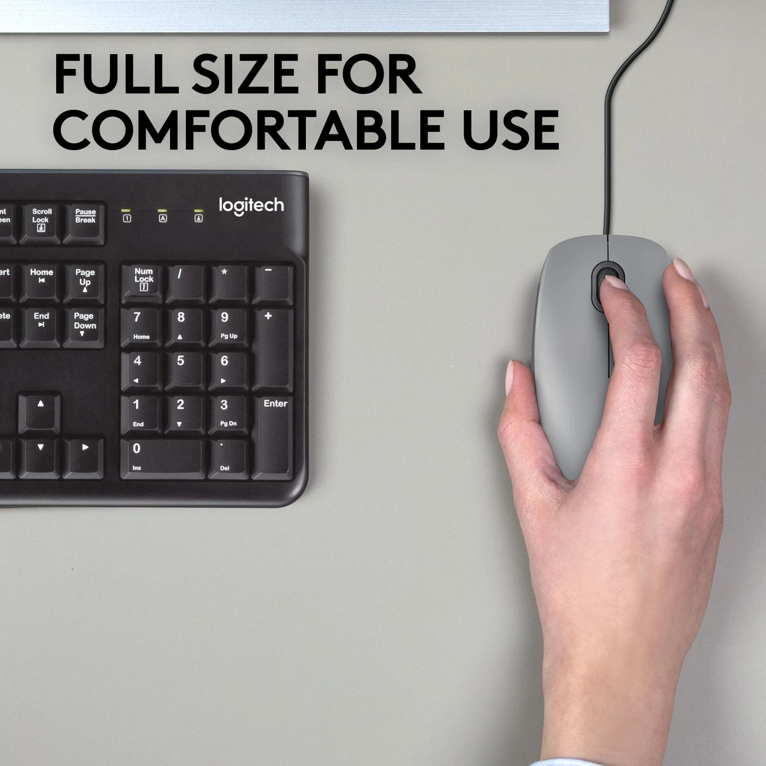 Tyli pelė su laidu Logitech M110, Pilka