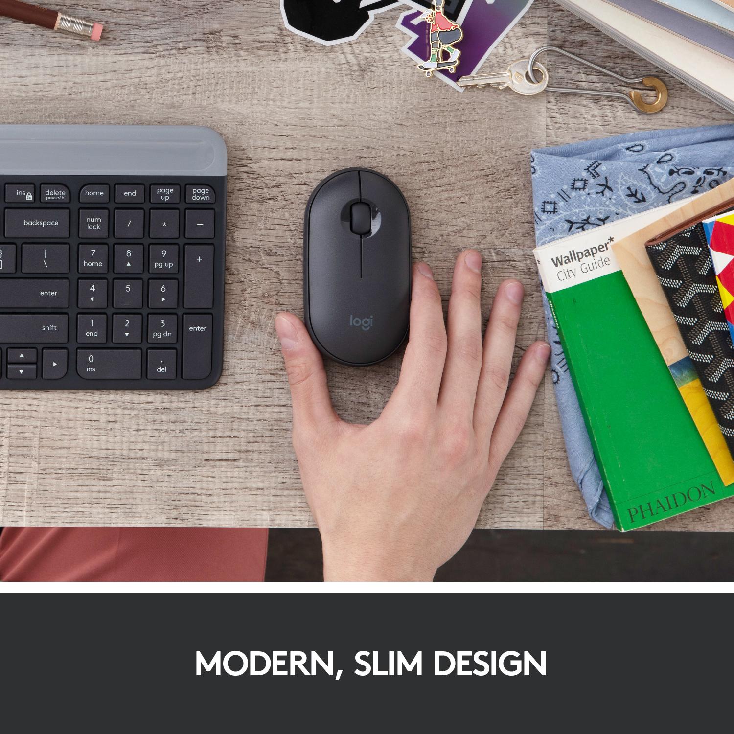 Minimalistinė moderni ir tyli belaidė pelė Logitech Pebble M350, Grafito spalvos