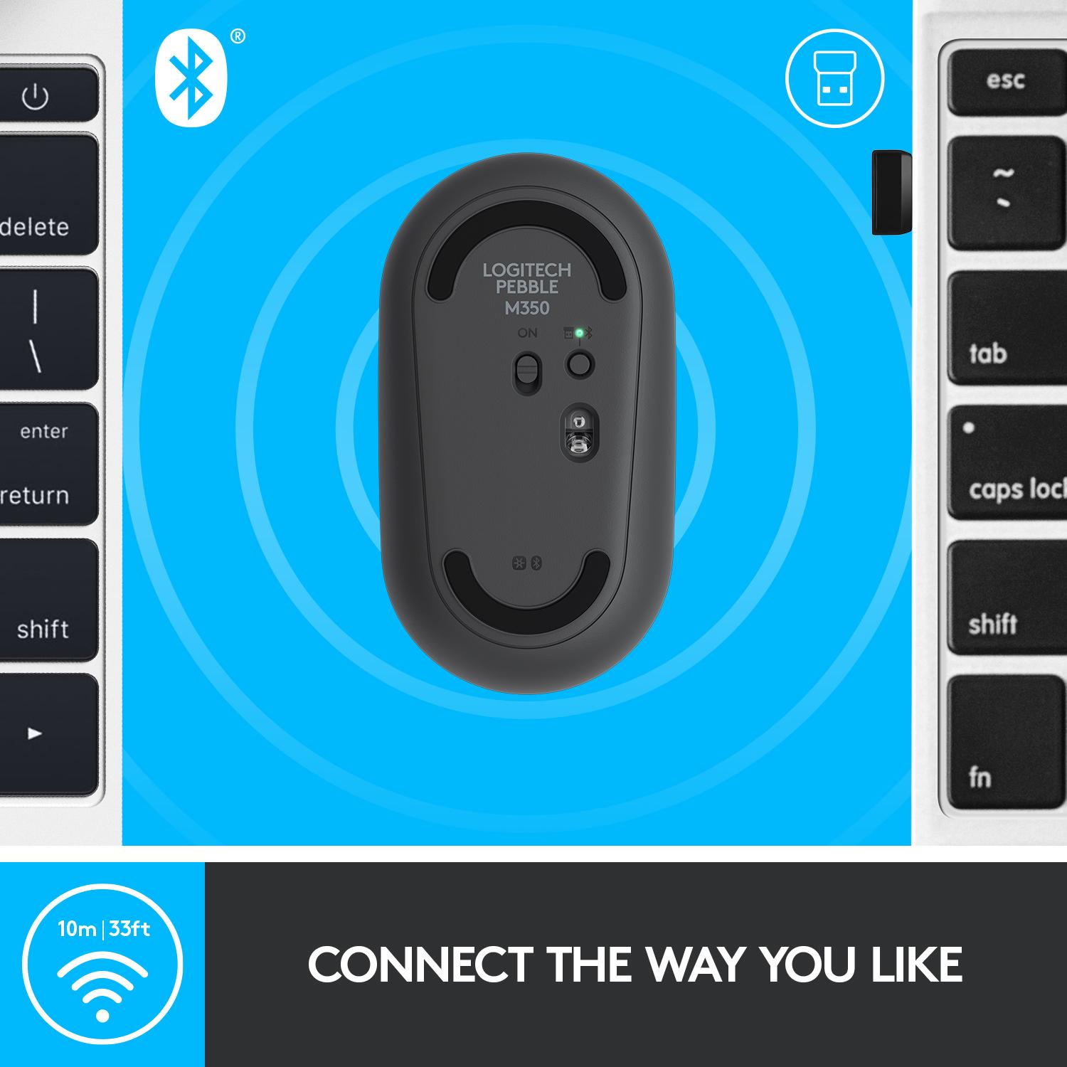 Minimalistinė moderni ir tyli belaidė pelė Logitech Pebble M350, Grafito spalvos