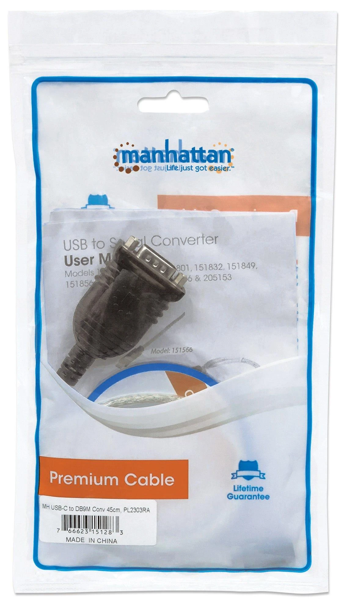 Intracom Manhattan 151283 serijinis kabelis Juoda, Sidabras 0,45 m USB-C Serial/COM/RS232/DB9