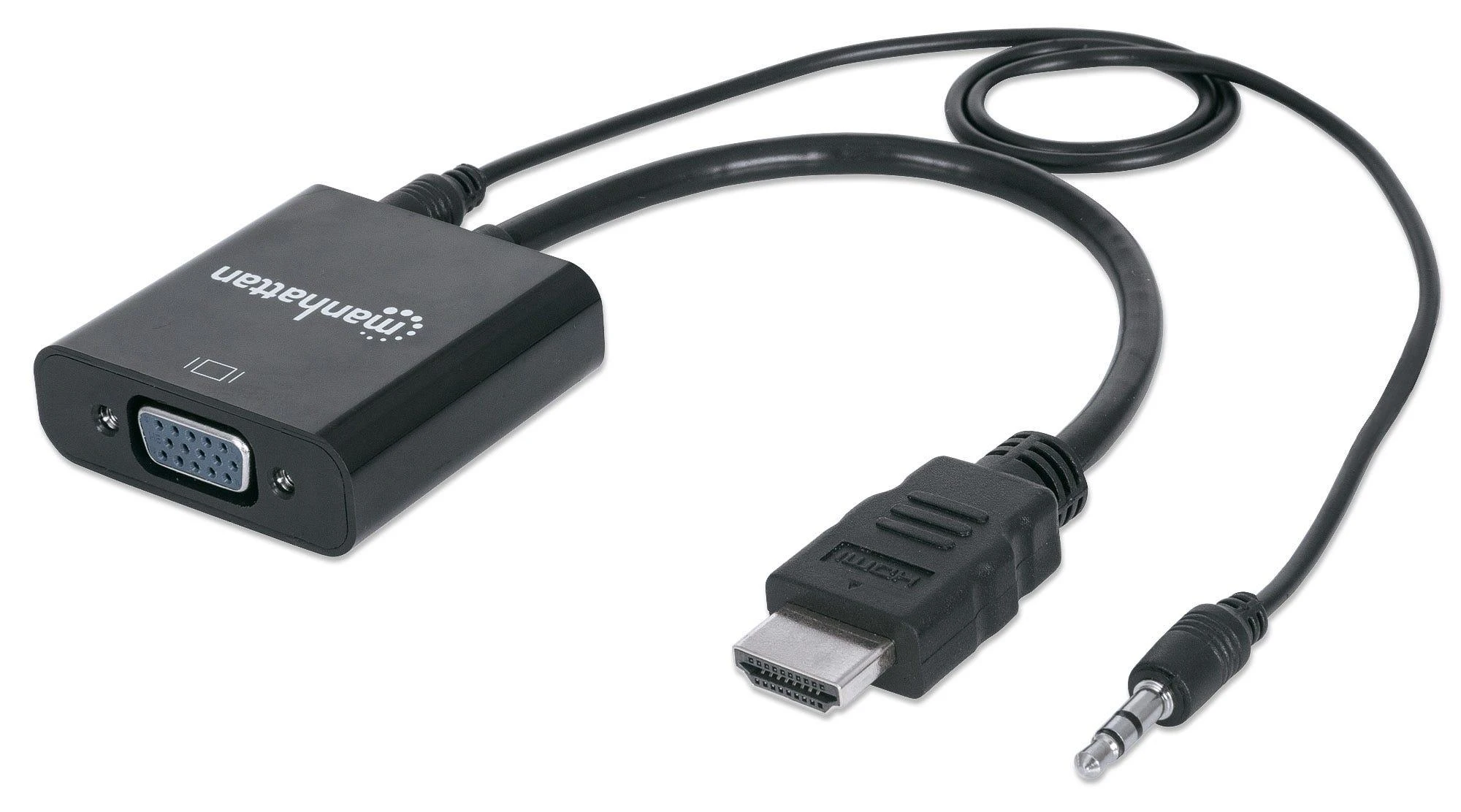 Intracom MANHATTAN HDMI į VGA keitiklis HDMI Vyriškas į VGA Moteris su garsu juodas