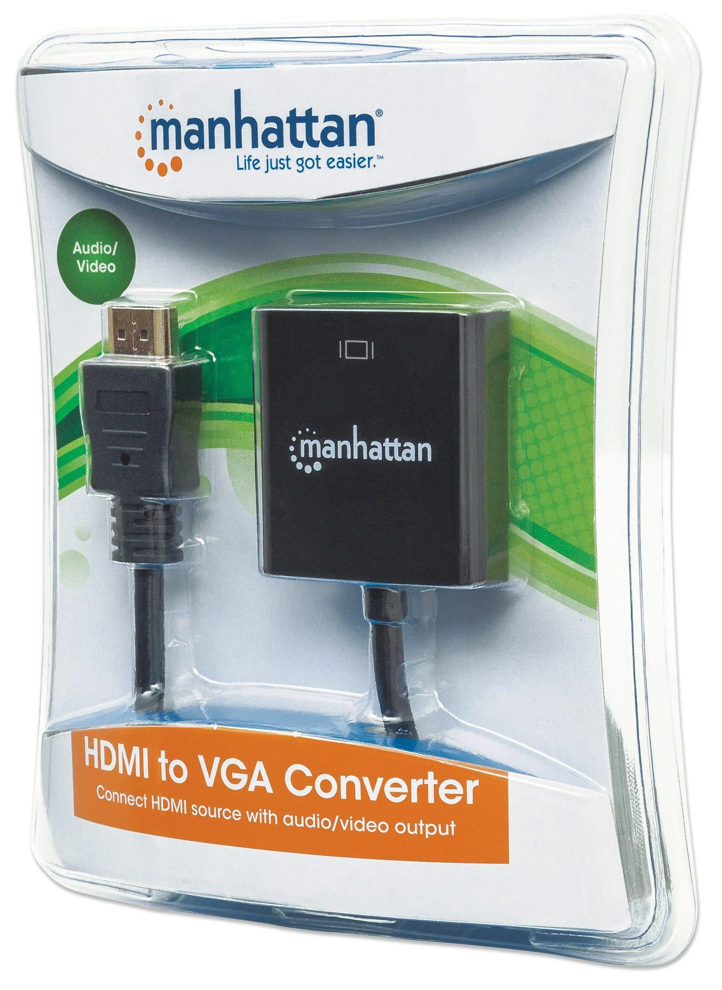 Intracom MANHATTAN HDMI į VGA keitiklis HDMI Vyriškas į VGA Moteris su garsu juodas