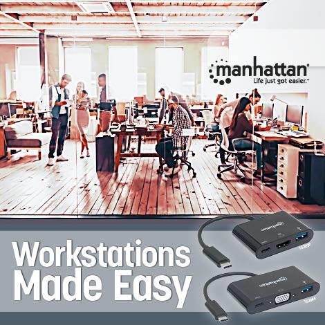 „Intracom“ MANHATTAN USB tipo C HDMI doko keitiklis USB 3.1 tipo C vyriškas į HDMI A tipo USB ir C tipo USB moteriškas kelių prievadų keitiklis