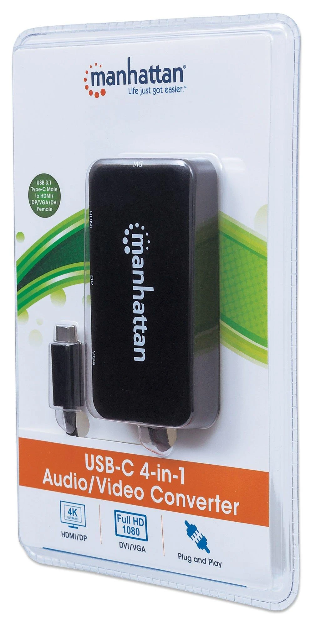 MANHATTAN 152600 Manhattan AV USB-C 3.1 kelių prievadų adapteris –> HDMI/DP/VGA/DVI