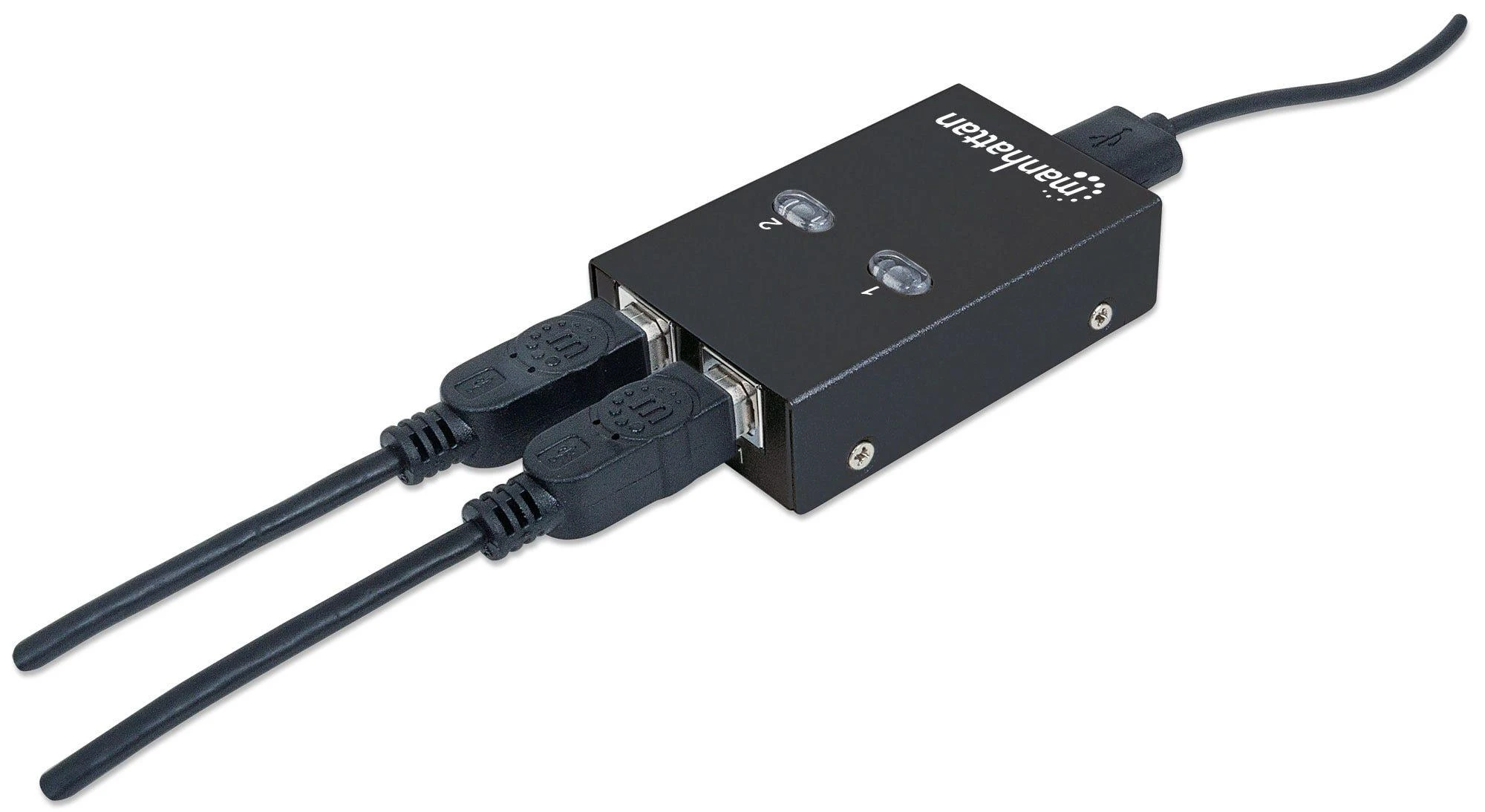 Intracom MANHATTAN Hi-Speed USB 2.0 bendrinimo jungiklis 1x2 prievadai, dvigubas valdymas, automatinio jutiklio USB 2.0 tipo A į B tipo jungiklis