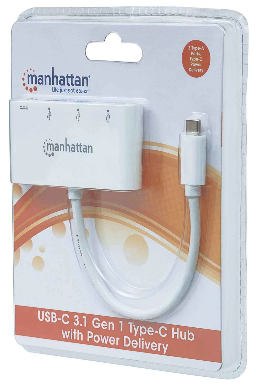 Intracom MANHATTAN USB-C 3.1 Gen 1 Type-C Hub USB Type-C kile su trimis A tipo prievadais ir vienu C tipo maitinimo tiekimo prievadu