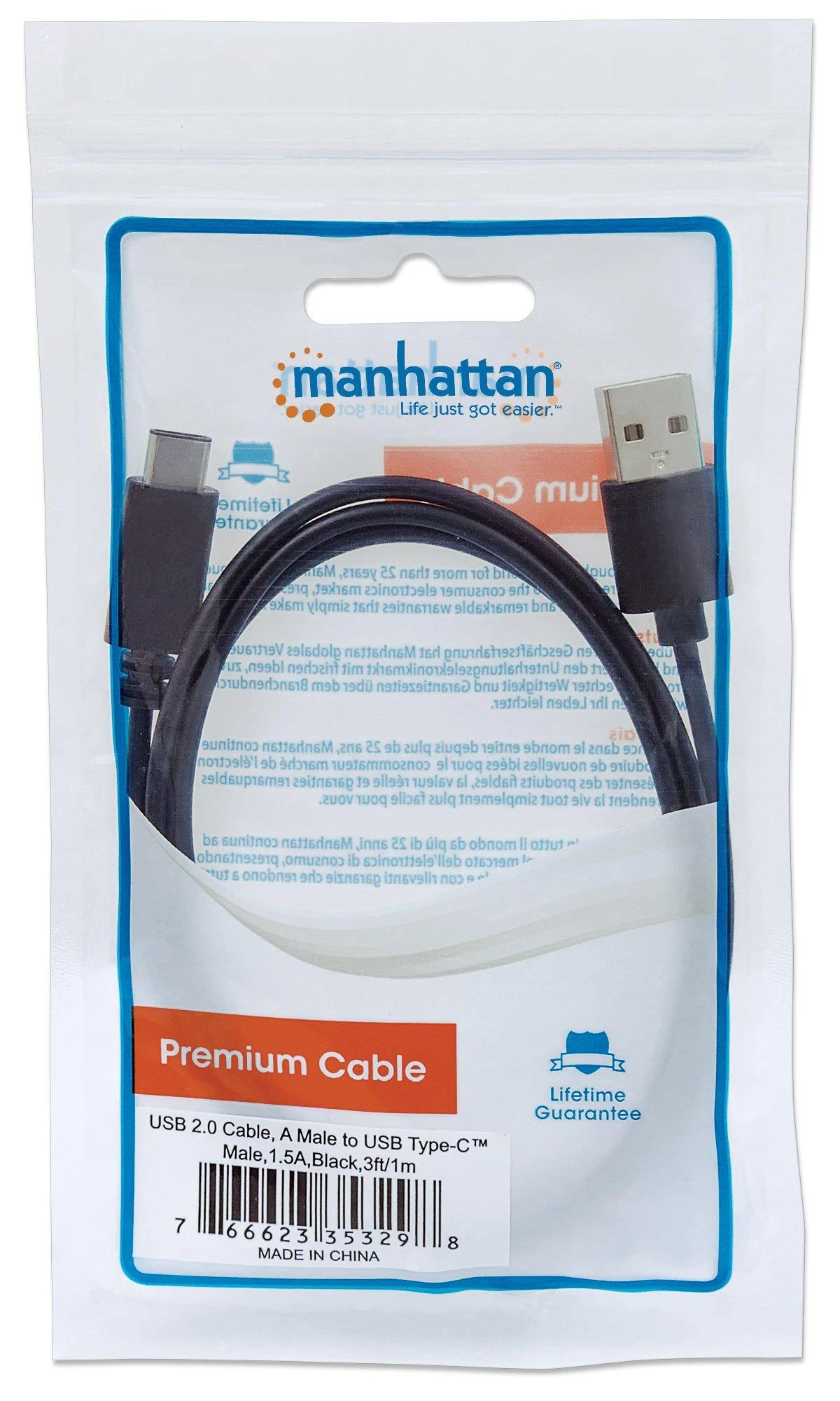 Goobay MANHATTAN USB A - USB C laidas, 1m