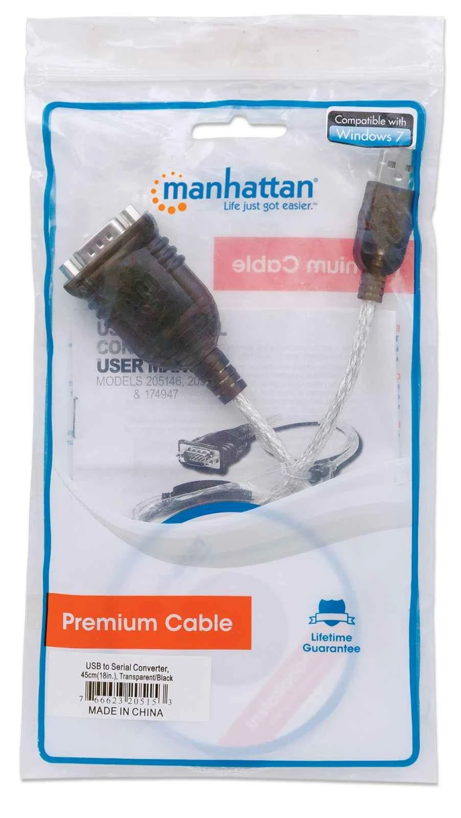 StarTech Manhattan 205153 kabelių sąsaja / invertavimo adapteris USB A Serial/COM/RS232/DB9 Juoda, Permatomas