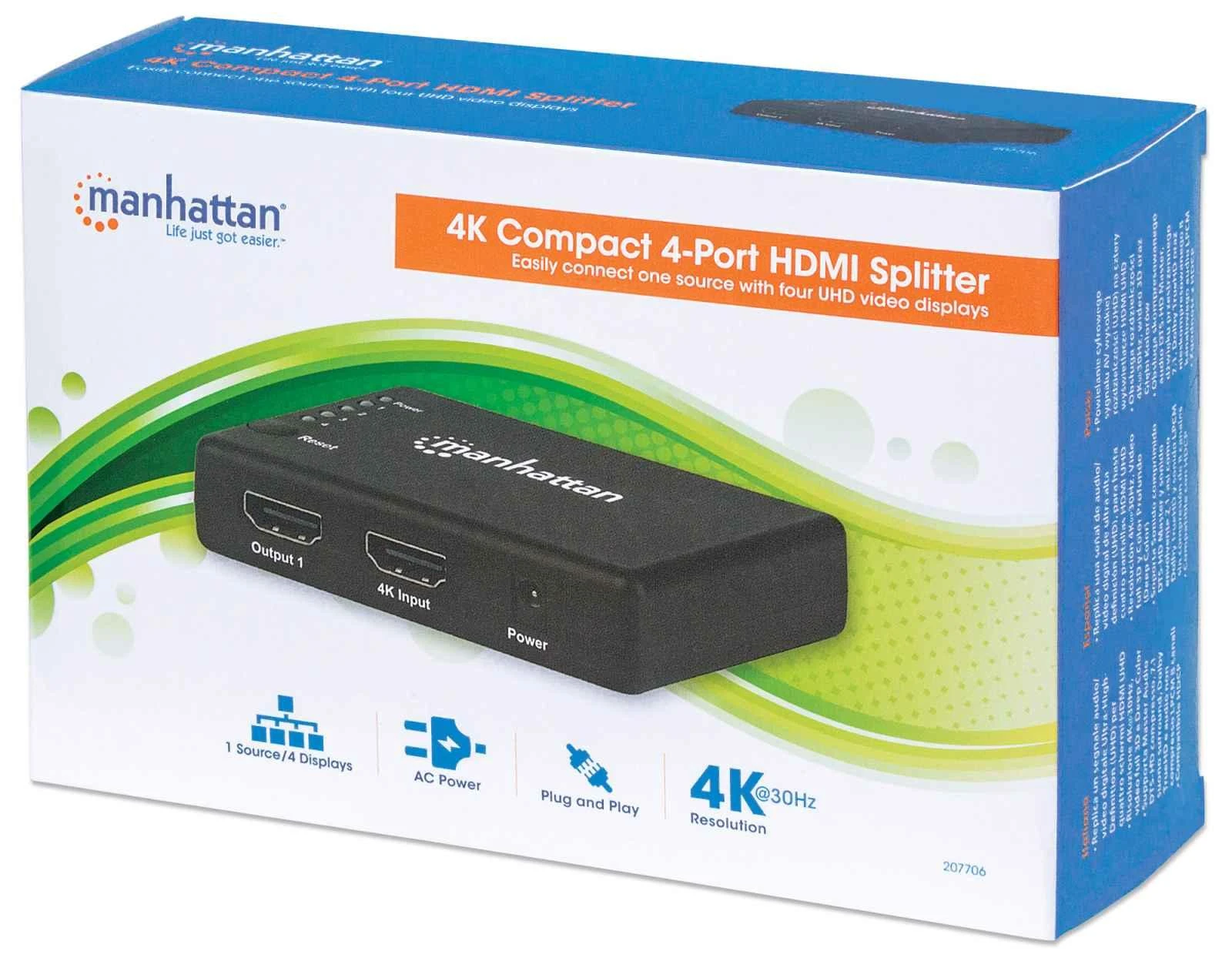Manhattan 207706 vaizdo signalų daliklis HDMI 4x HDMI