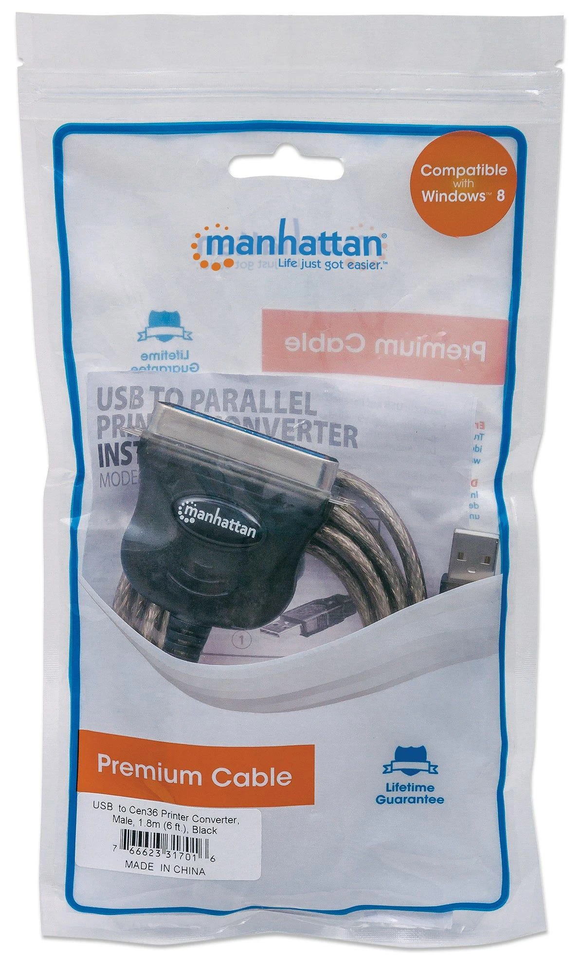 Manhattan 317016 spausdintuvo laidas 1,8 m Juoda