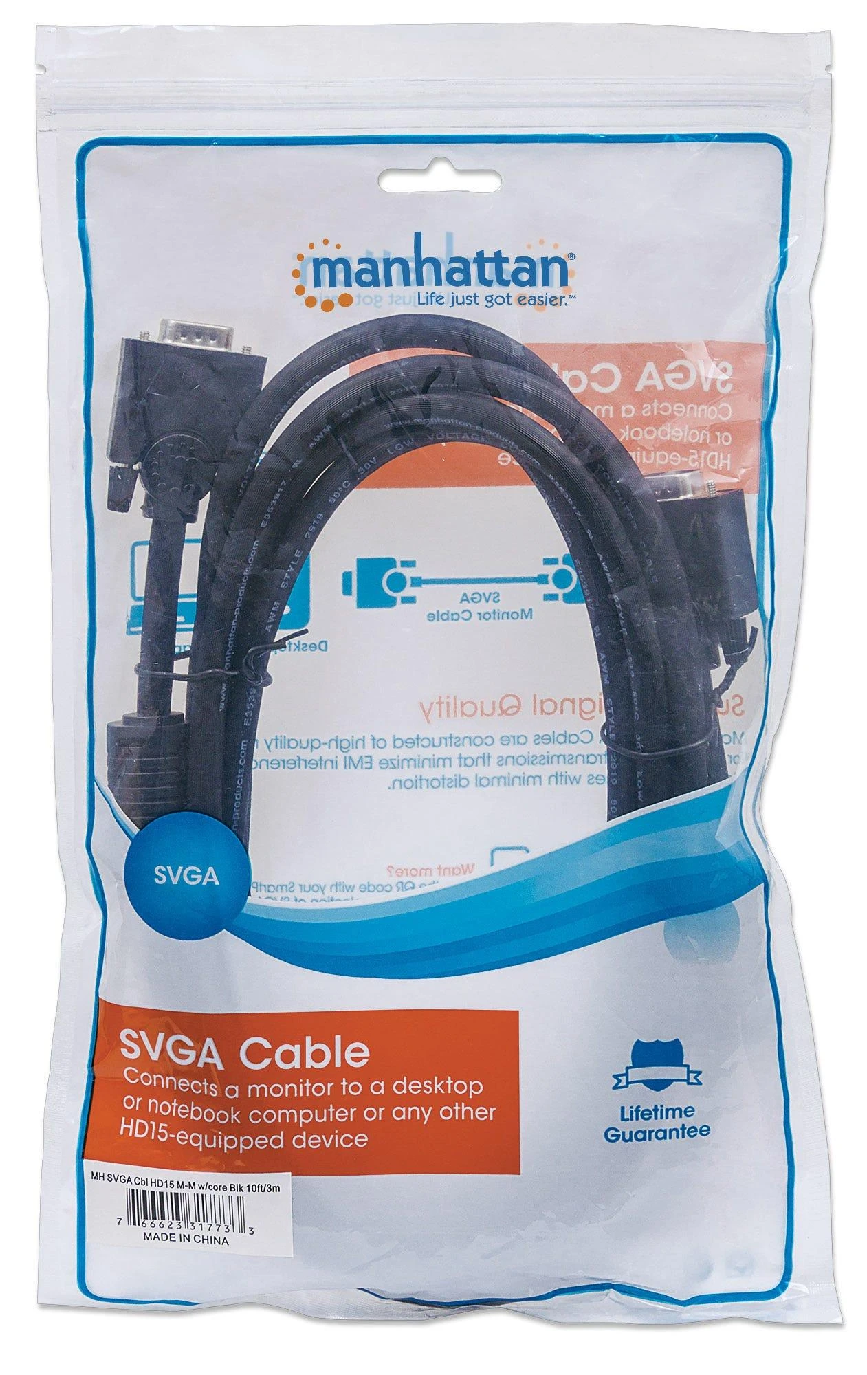 Manhattan 317733 VGA kabelis 3 m VGA (D-Sub) Juoda