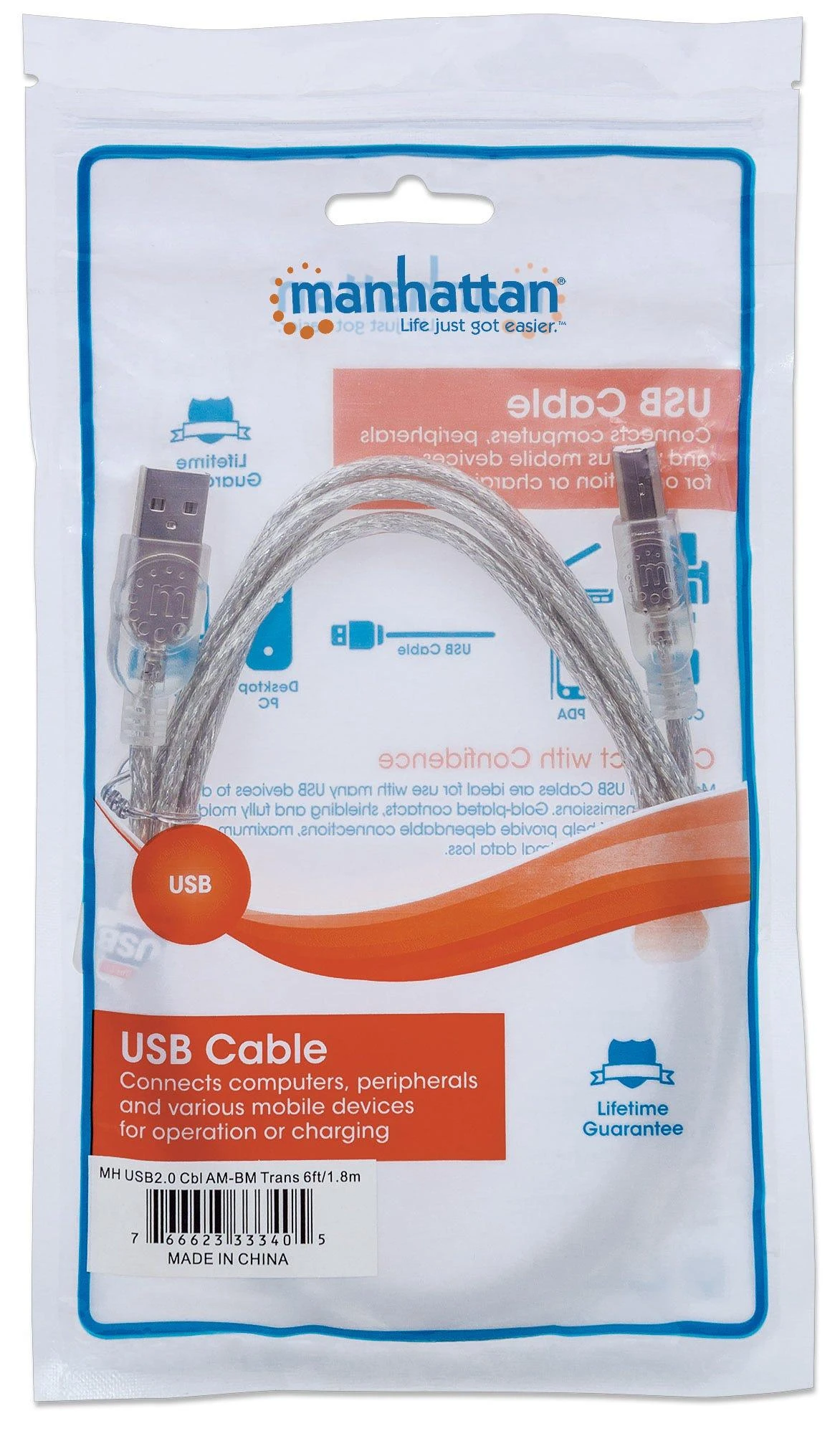 StarTech Manhattan 333405 USB kabelis 1,8 m 2.0 USB A USB B Sidabras