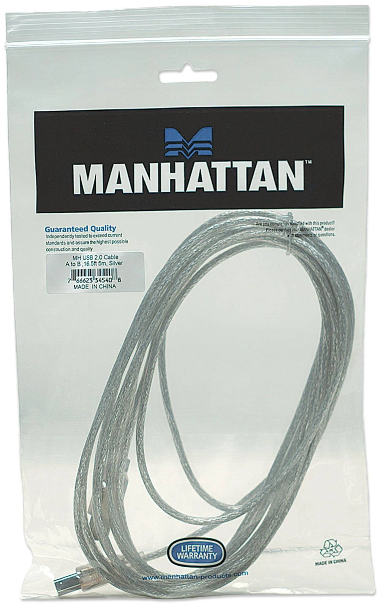 StarTech Manhattan 345408 USB kabelis 5 m 2.0 USB A USB B Sidabras