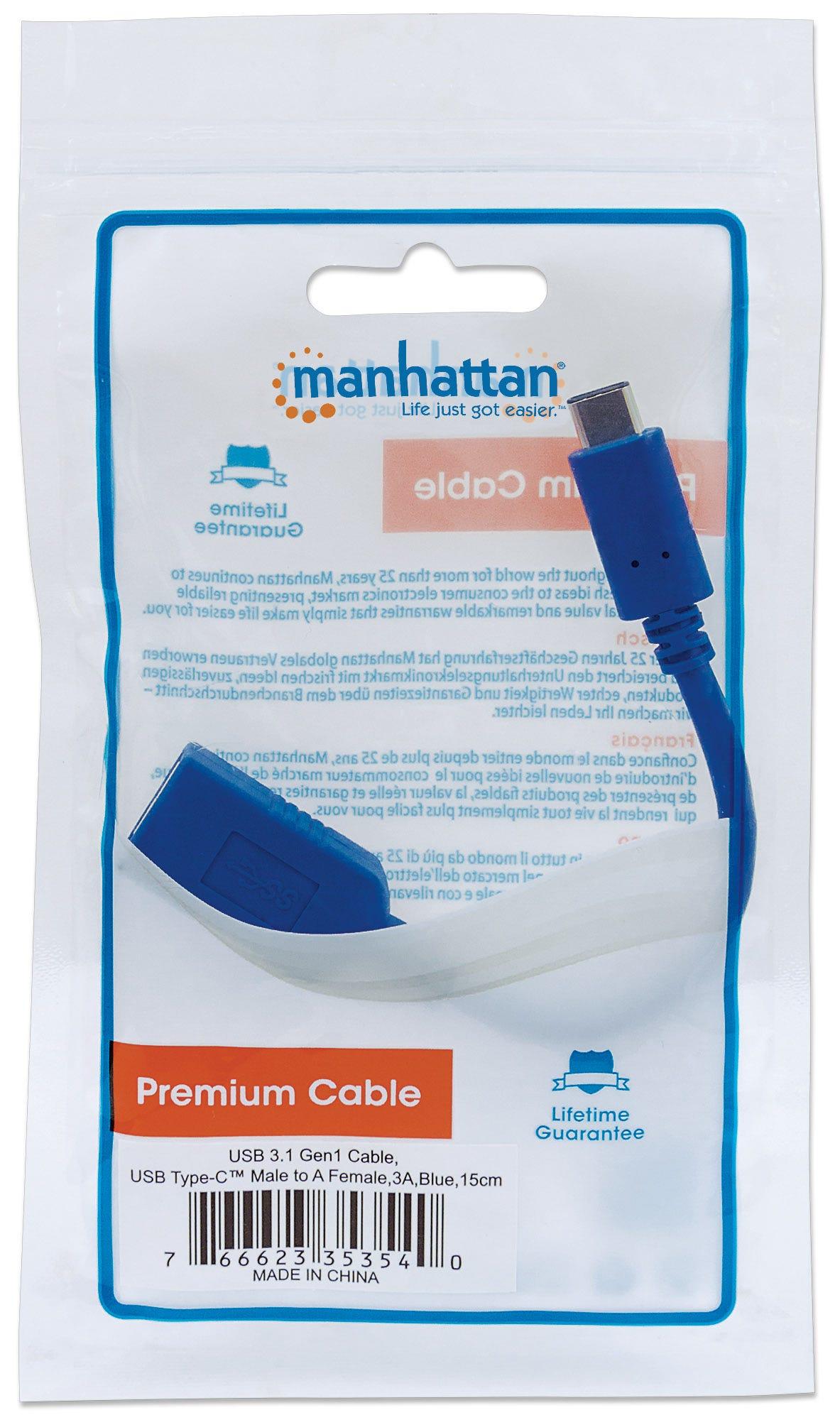 Manhattan 353540 USB kabelis 0,15 m 3.2 Gen 1 (3.1 Gen 1) USB C USB A Mėlyna