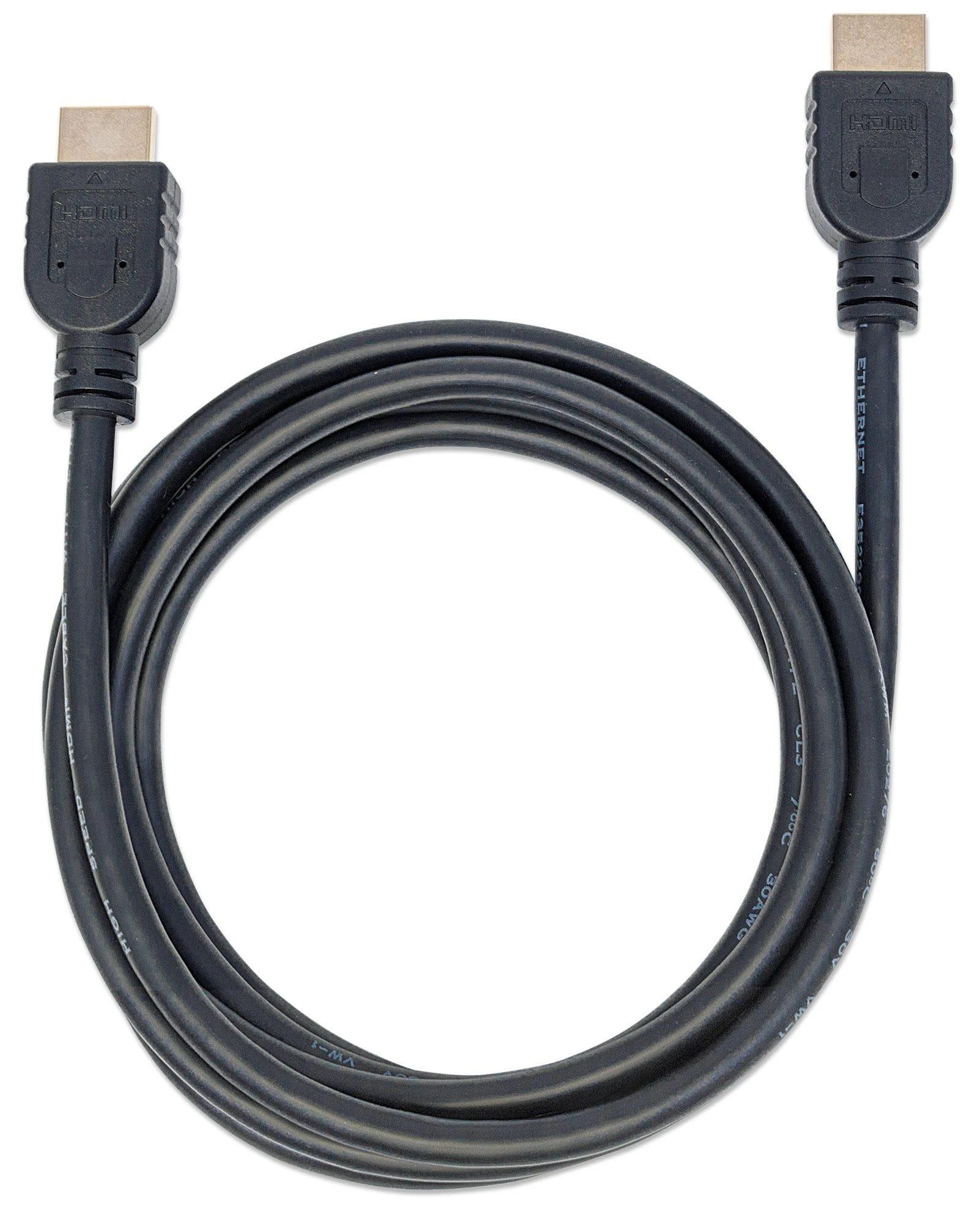 Intracom MANHATTAN CL3 didelės spartos HDMI kabelis 2m su eterneto vidinės sienelės vardiniu HDMI kištukiniu ir kištuku ekranuotas Juodas