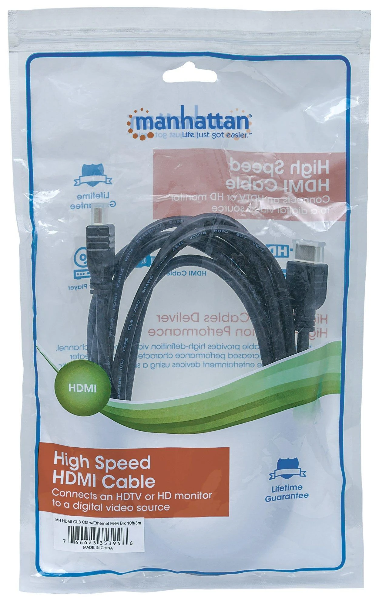 Manhattan 353946 HDMI kabelis 3 m HDMI A tipo (standartinis) Juoda