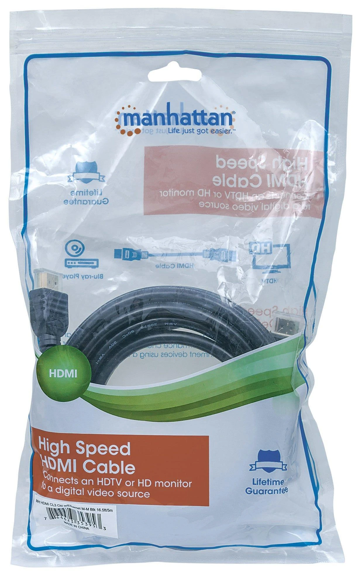 Manhattan 353953 HDMI kabelis 5 m HDMI A tipo (standartinis) Juoda
