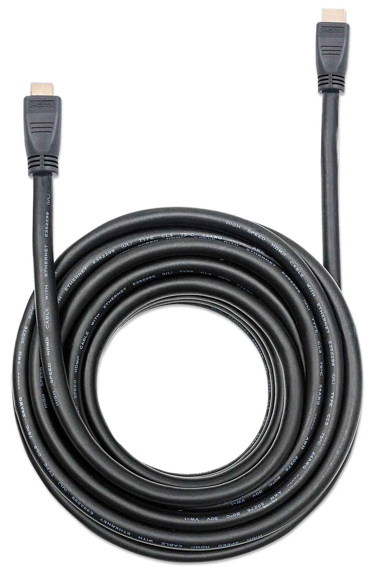 MANHATTAN CL3 didelės spartos HDMI kabelis 10m su eterneto vidinės sienelės vardiniu HDMI kištuku į kištuku ekranuotas Juodas