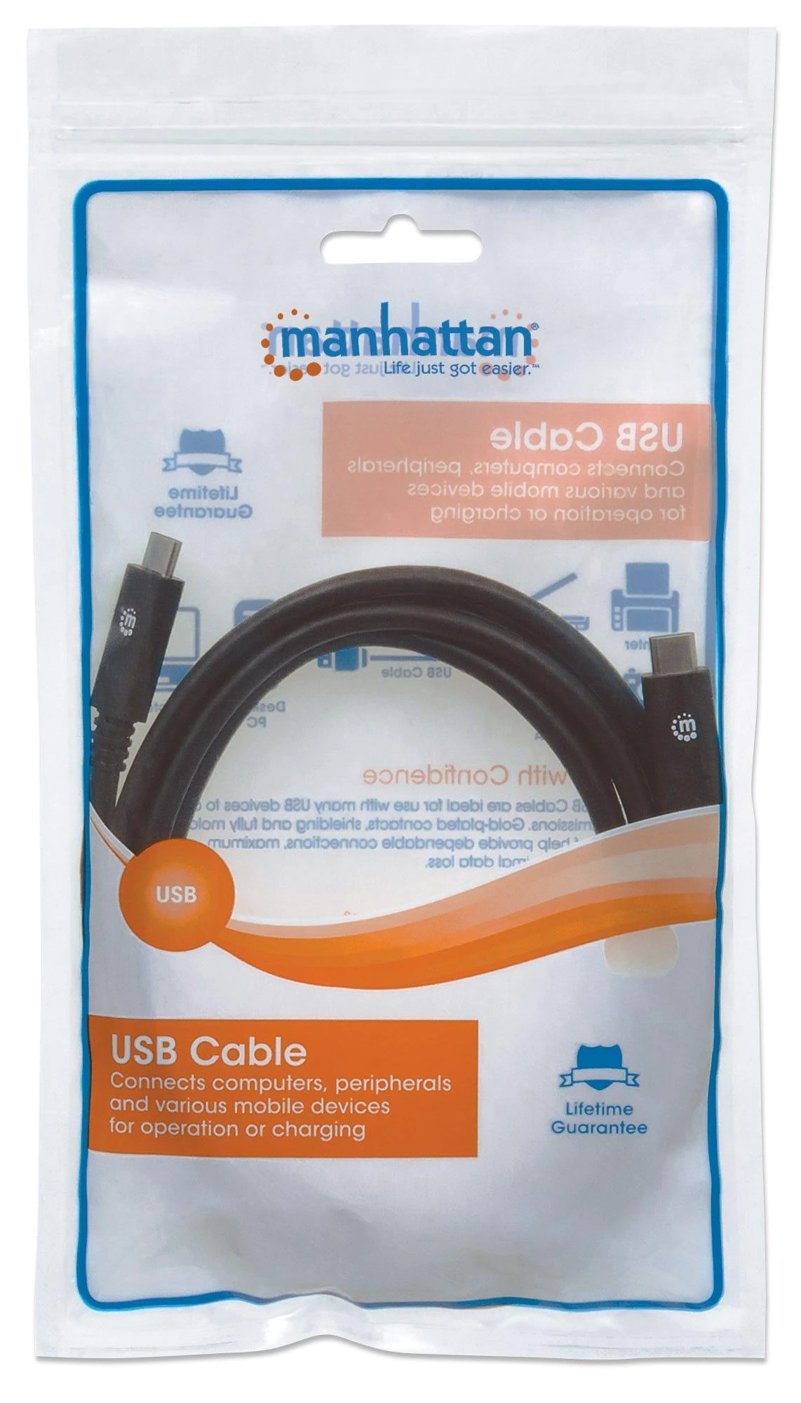 MANHATTAN  354905 SuperSpeed USB-C Device Cable USB 3.2 Gen 1, Type-C Male to Type-C Male, 5 Gbps, 2 m, Juodas