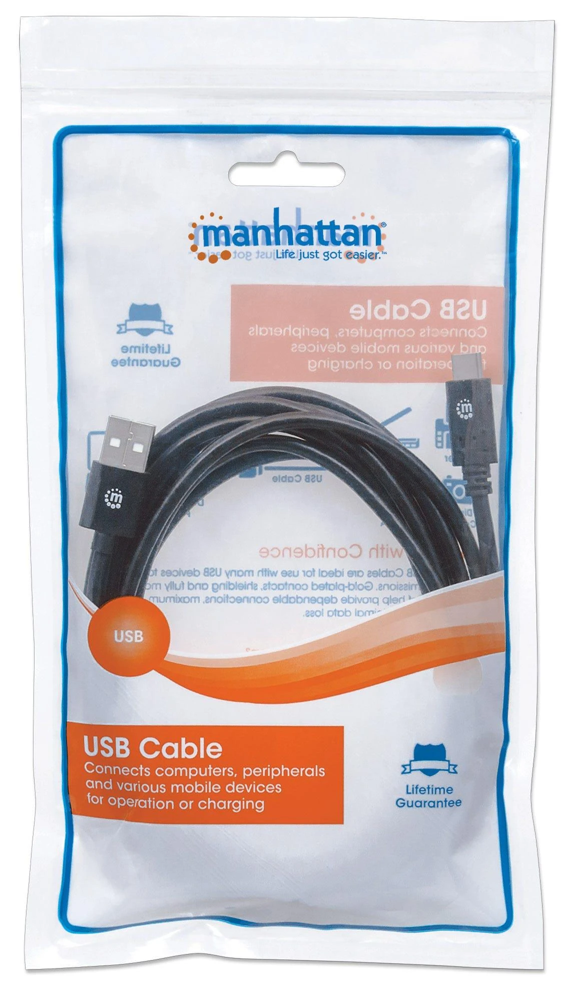 Manhattan 354936 USB kabelis 3 m 2.0 USB C USB A Juoda