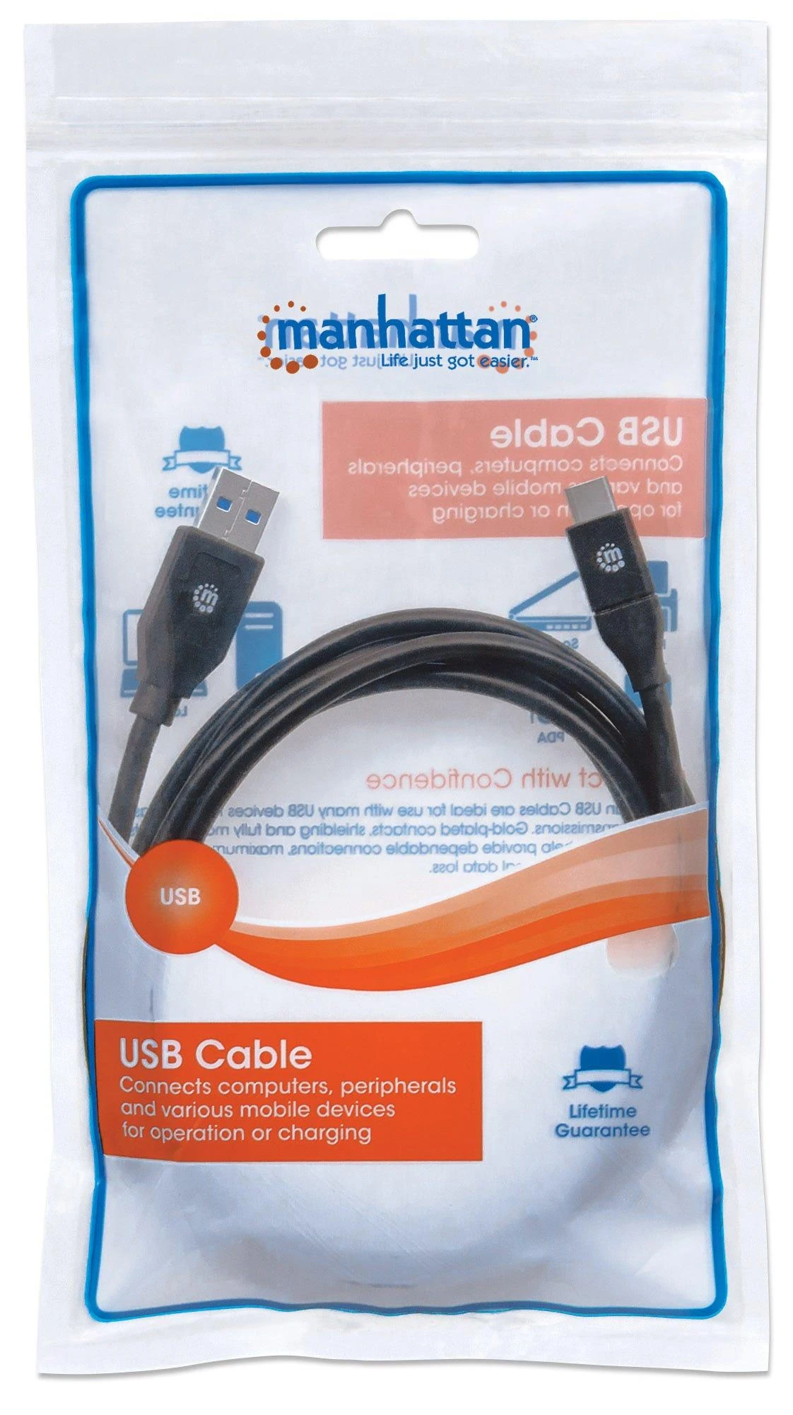 „Intracom MANHATTAN USB 3.1 Gen 1“ įrenginio kabelis 2 m A tipo kištukas iki C tipo kištukas 5 Gbps Juodas