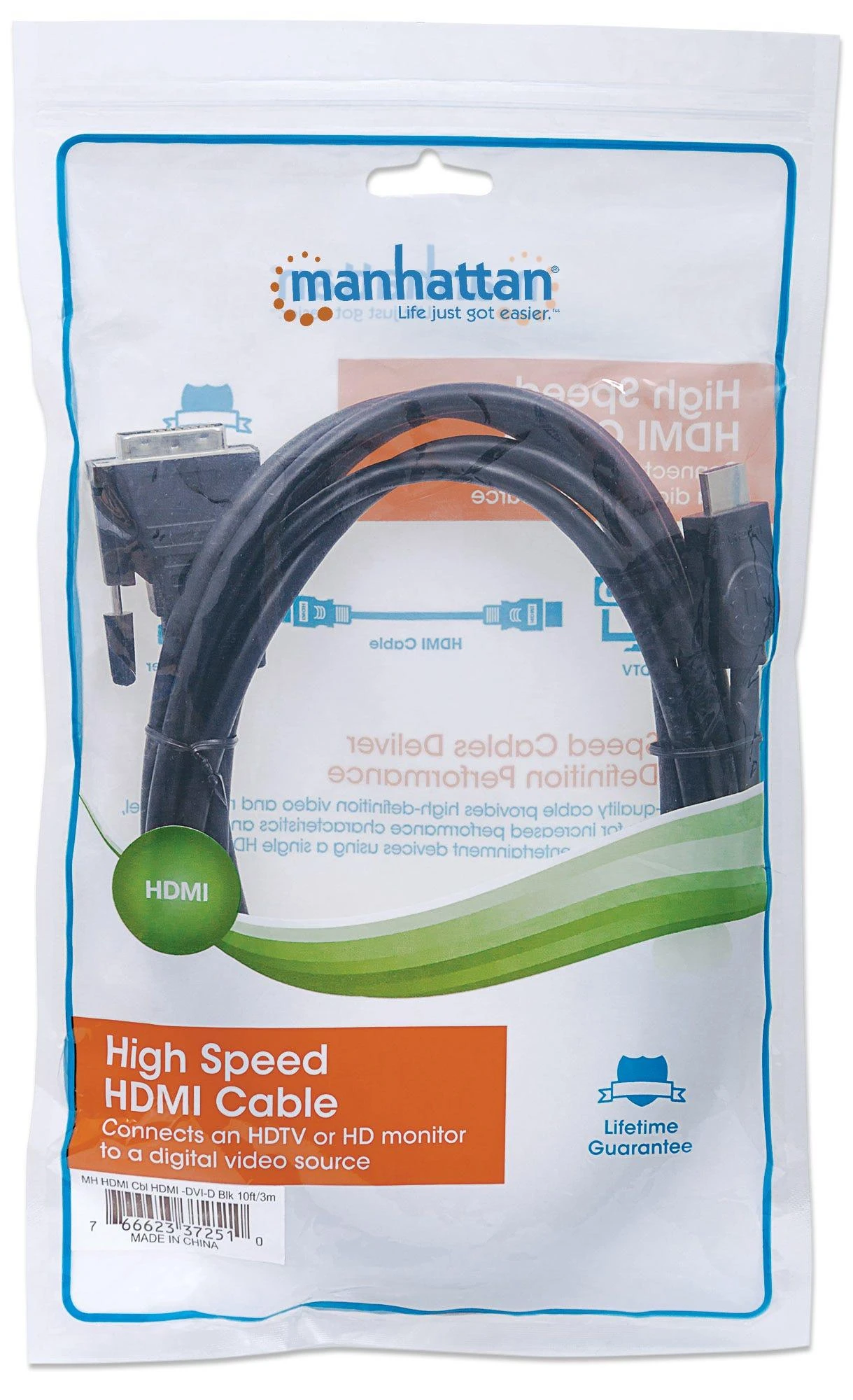 StarTech Manhattan 372510 vaizdo kabelio adapteris 3 m HDMI DVI-D Juoda