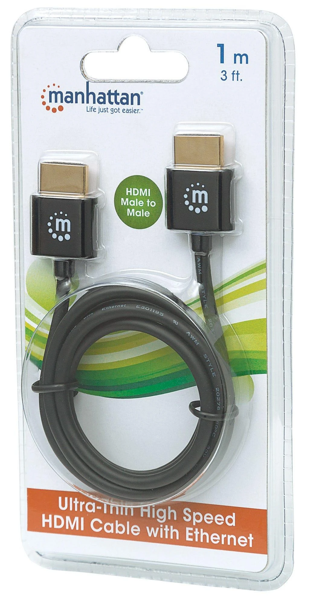Manhattan 394352 HDMI kabelis 1 m HDMI A tipo (standartinis) Juoda