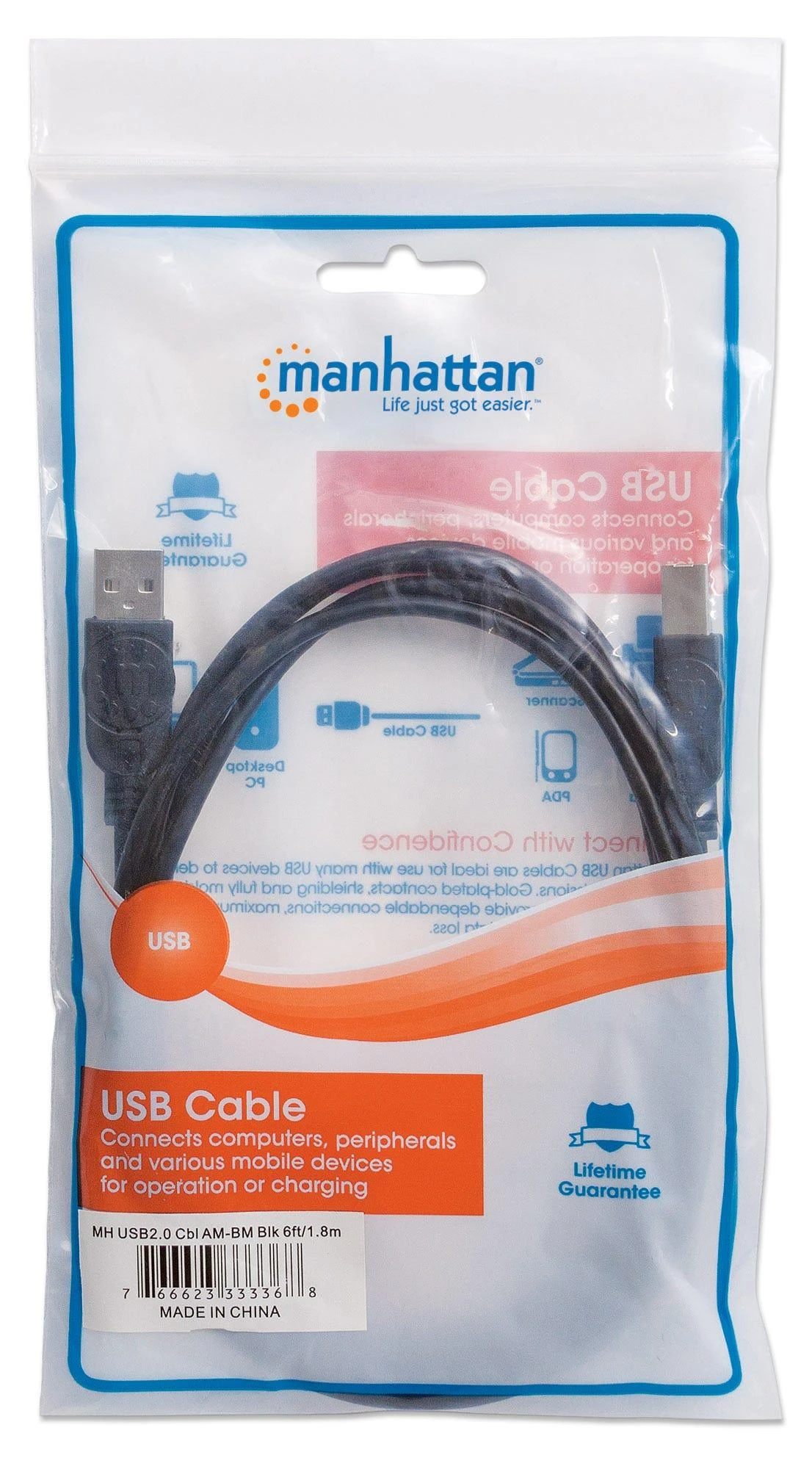 StarTech Manhattan USB 2.0 A/B USB kabelis 1,8 m USB A USB B Juoda