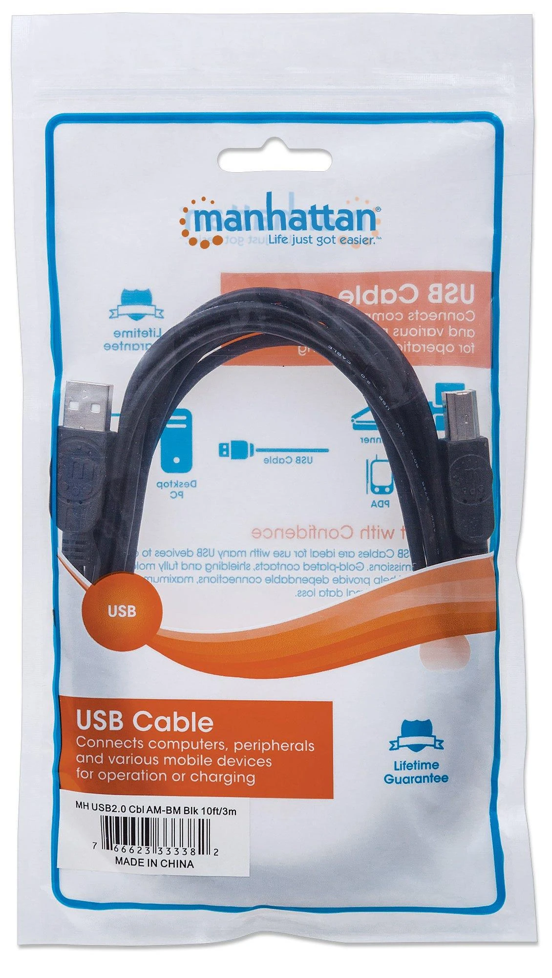 StarTech Manhattan USB 2.0 A/B USB kabelis 3 m USB A USB B Juoda