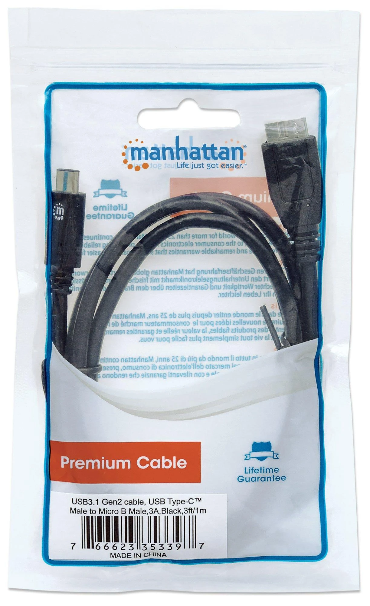 Manhattan USB 3.1 C/Micro-B, 1 m USB laidas 3.2 Gen 1 (3.1 Gen 1) USB C Micro-USB B Juoda