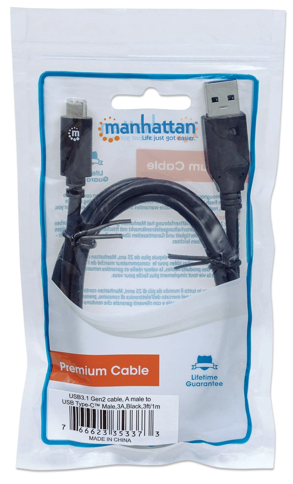 Manhattan USB 3.1 Gen2, 1 m USB kabelis 3.2 Gen 1 (3.1 Gen 1) USB C USB A Juoda