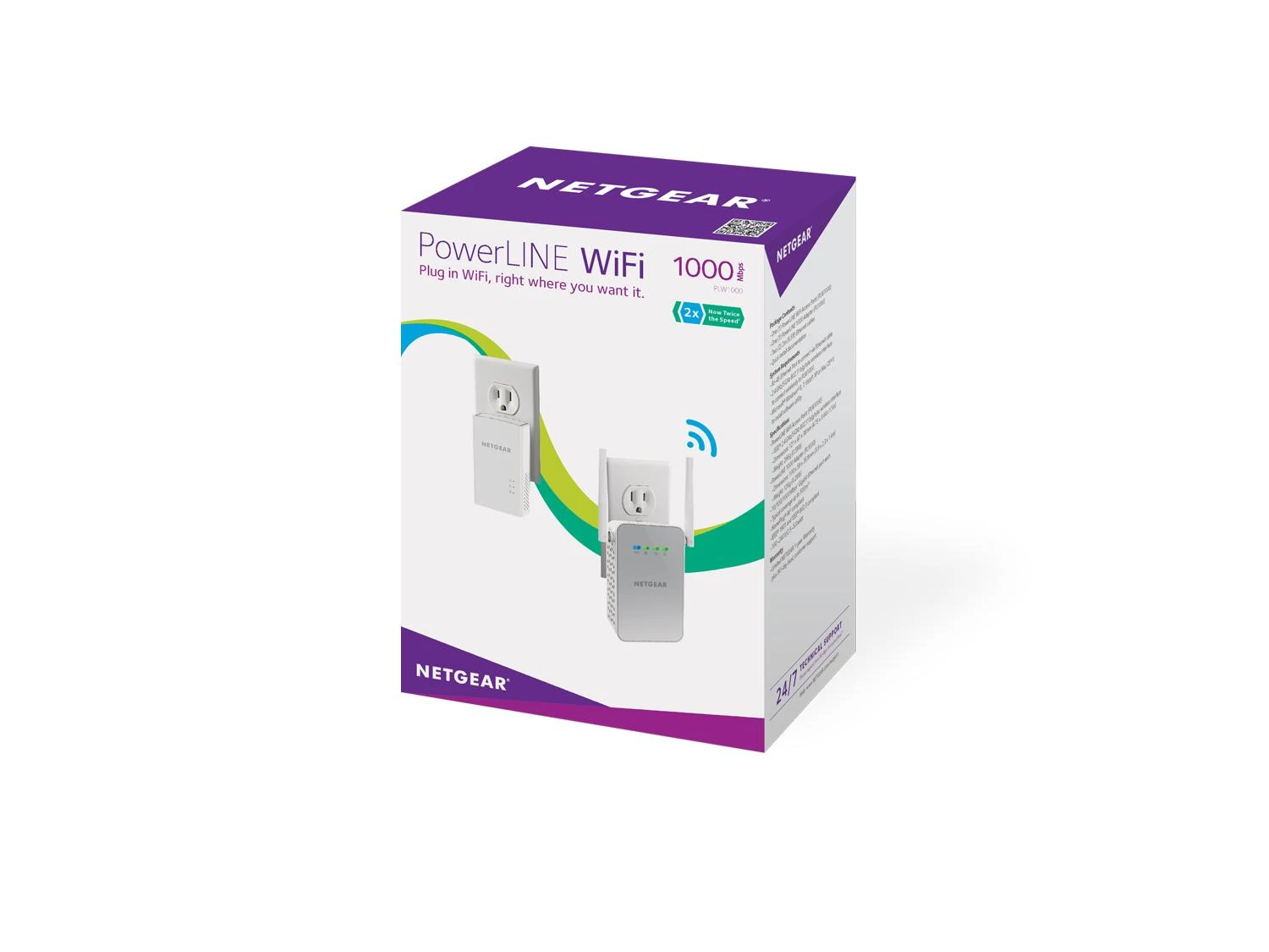Netgear Powerline (2 vnt. komplektas) PLW1000-100PES 10/100/1000 Mbit/s, Ethernet LAN (RJ-45) jungtys 1, 802.11ac, 2.4GHz/5GHz, 1000 Mbit/s