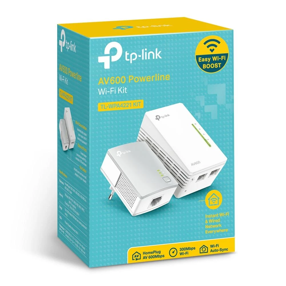 TP-LINK Powerline Wi-Fi rinkinys TL-WPA4221 KIT 10/100 Mbit/s, Ethernet LAN (RJ-45) jungtys 2, 802.11n, 2.4GHz, Wi-Fi duomenų perdavimo sparta (maks.) 600 Mbit/s