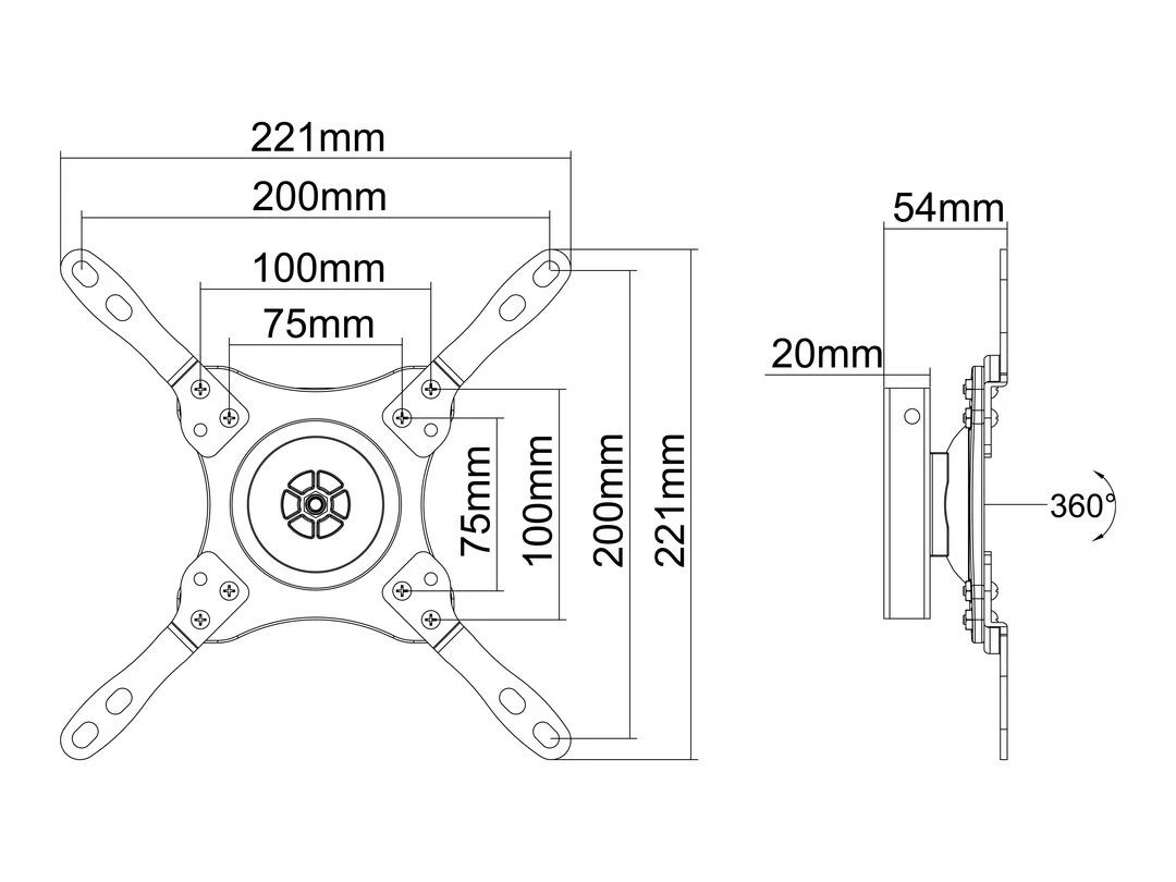 Laikiklis Multibrackets Daugialaikiai laikikliai MB WALLMOUNT 360 25KG VESA 75-200 BL