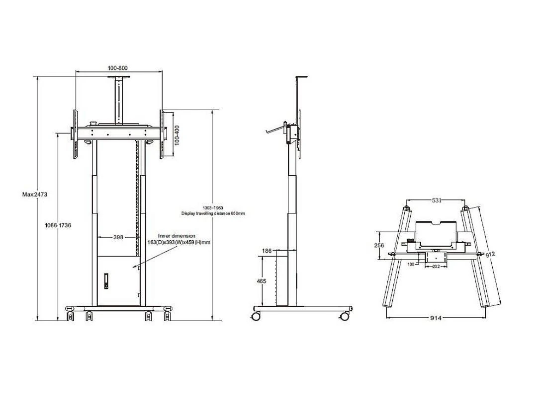Laikiklis „Multibrackets MB“ motorizuotas grindų stovas 120 kg Juodas, 800x400, 42-100"