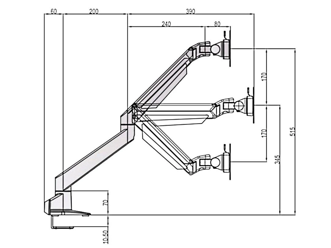 Laikiklis Multibrackets Daugiafunkciniai laikikliai MB dujinė kėlimo svirtis, viena, 10 kg, maks. 100x100