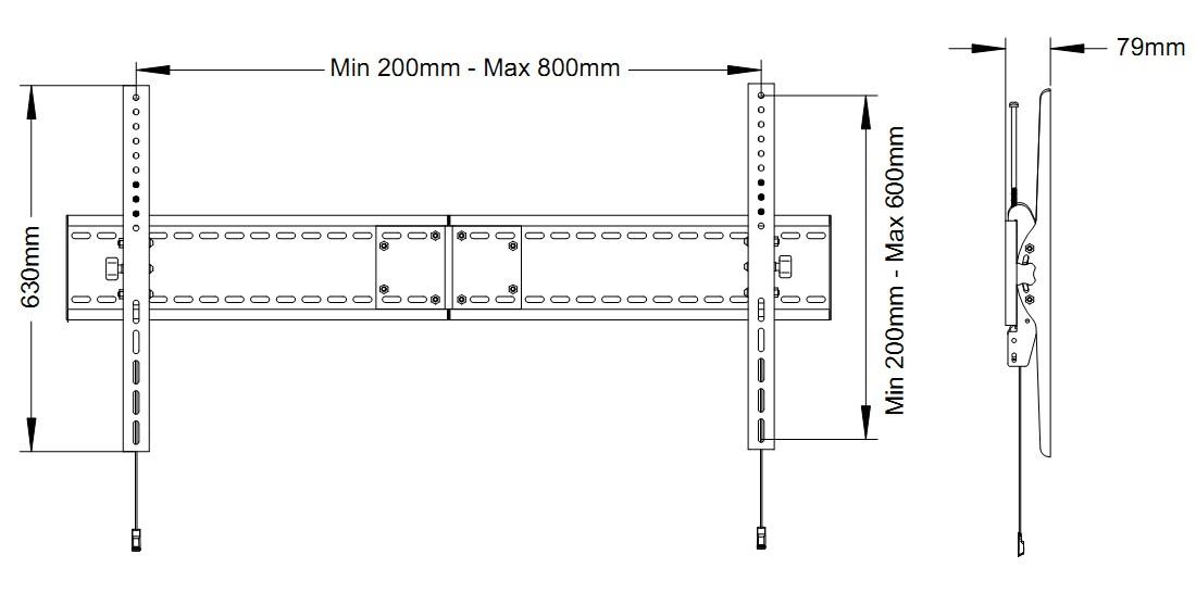 „Multibrackets MB“ universalus sieninis laikiklis, pakreipiamas, SD MAX 800x600, MAX 125 kg