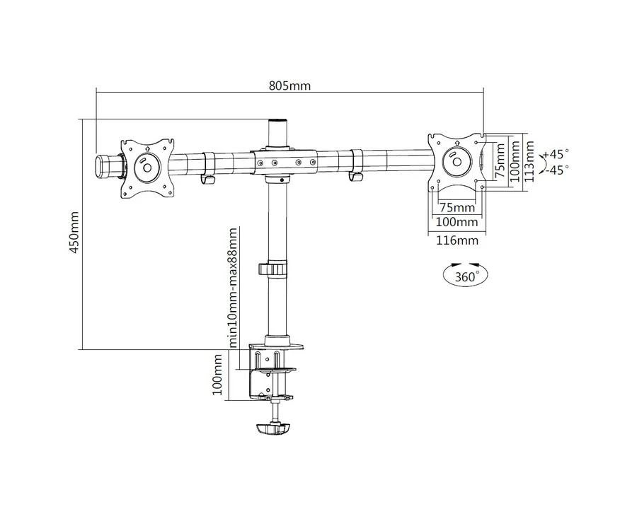 Laikiklis Multibrackets MB DESKMOUNT BASIC DUAL Juodas MAX 7.5KG