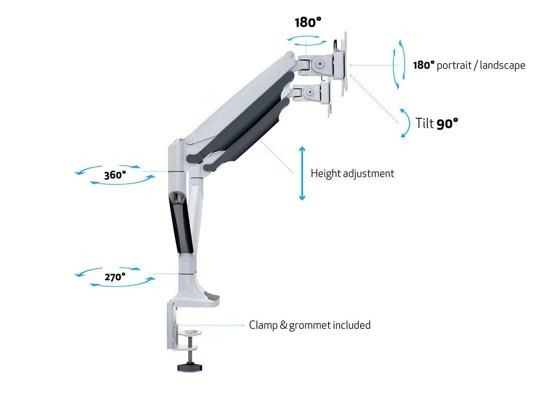 Laikiklis Multibrackets MB DESKMOUNT GAS SPRING DUAL Baltas MAX 9KG