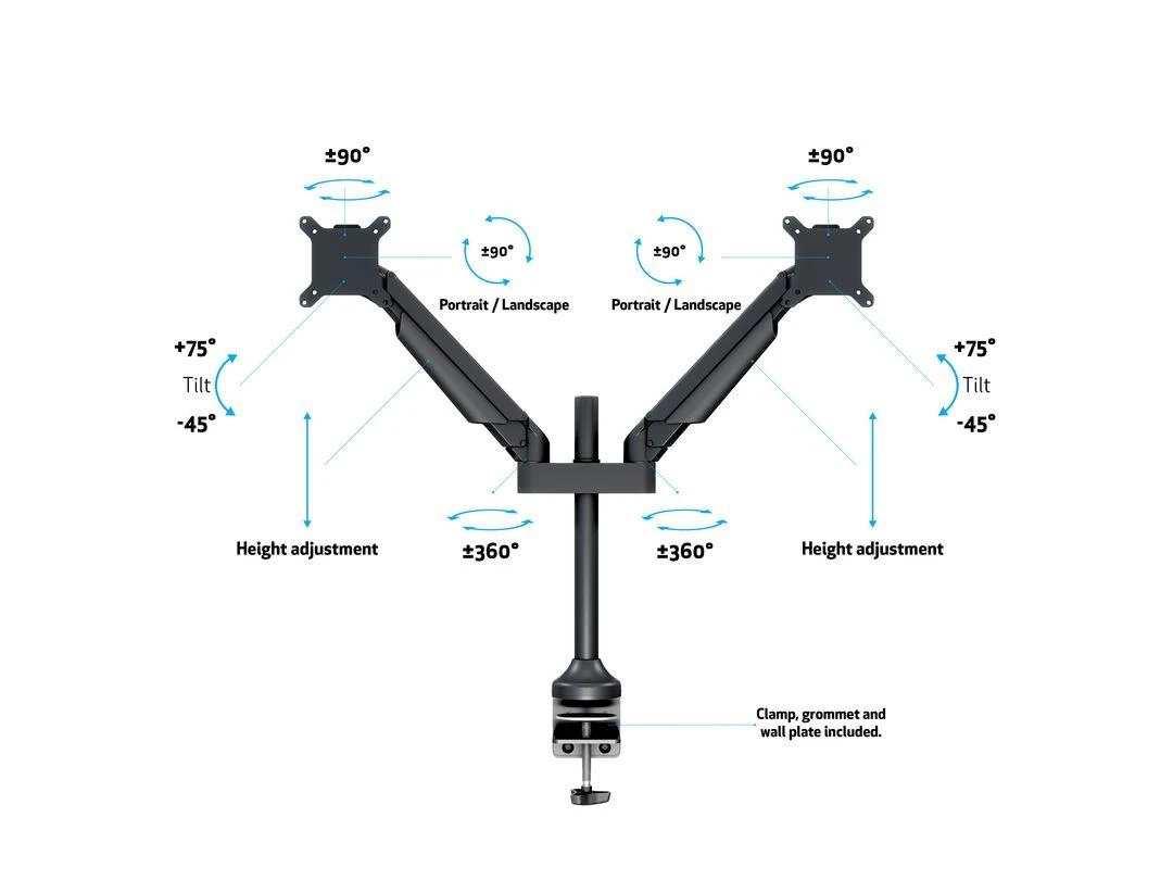 Laikiklis Multibrackets MB GAS LIFT ARM DUAL 10KG MAX.100X100 BL