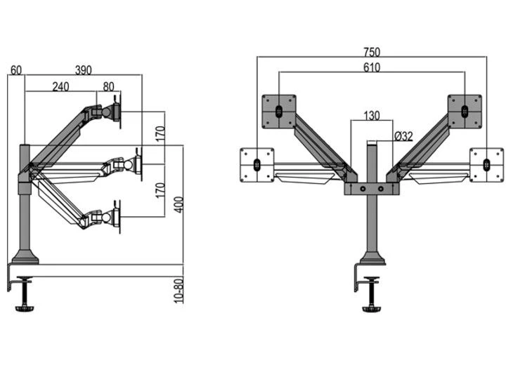 Laikiklis Multibrackets MB GAS LIFT ARM DUAL 10KG MAX.100X100 BL
