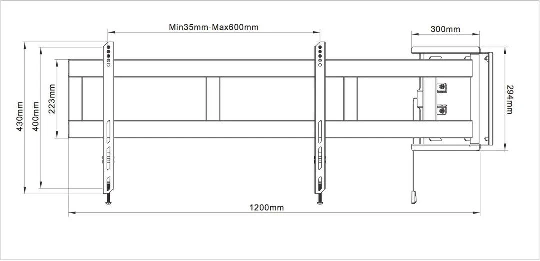 Laikiklis Multibrackets Daugiafunkciniai laikikliai MB UNIVERSAL SWING ARM 180 DEGREES LARGE Juodas