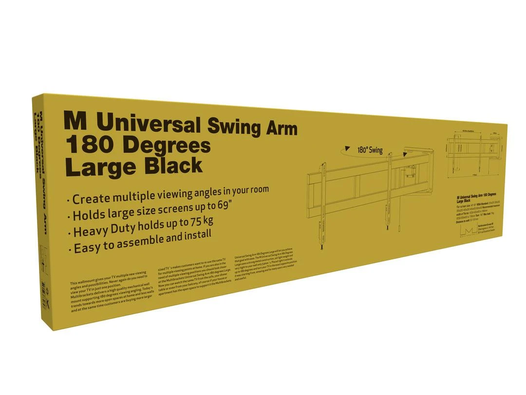 Laikiklis Multibrackets Daugiafunkciniai laikikliai MB UNIVERSAL SWING ARM 180 DEGREES LARGE Juodas
