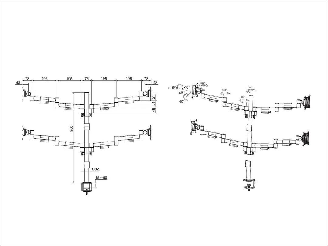 Laikiklis Multibrackets MB VESA DESKMOUNT OFFICELINE QUAD Juodas